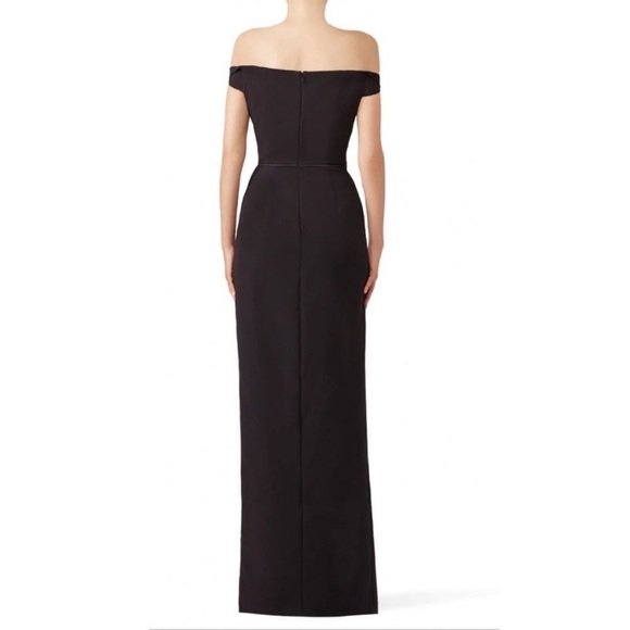 JS Collection Black Crepe Sweetheart Off The Shoulder Gown Size 8 - Picture 2 of 11